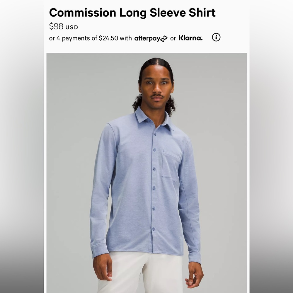 Lululemon commission long sleeve shirt, color: blue barbour/white